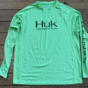 Huk Green Neon Fishing Performance LS Medium NWOT